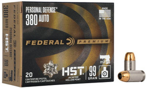 Federal Personal Defense HST, 380 Auto, 99 Grain, HST Jacketed Hollow Point, 935 fps