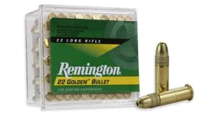 Remington 22 Golden Bullet, 22 LR, 40 Grain, Brass Plated Round Nose, 1280 fps