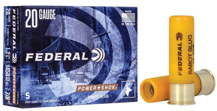 Federal Power-Shok Sabot Slug, 20 Gauge, 328 Grain, 2-3/4 in, 1450 fps