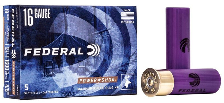 Federal Power-Shok Rifled Slug, 16 Gauge, 350 Grain, 2-3/4 in, 1600 fps