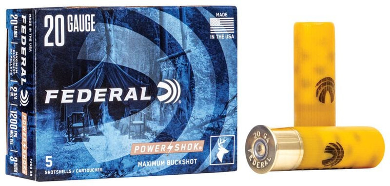 Federal Power-Shok Buckshot, 20 Gauge, 3 Buck Shot, 2-3/4 in, 1200 fps