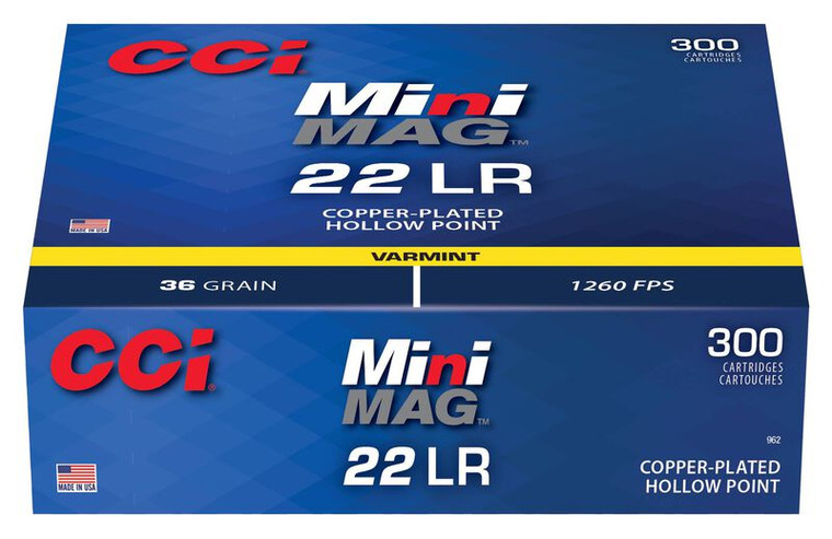 CCI Mini-Mag HP, 22 LR, 36 Grain, Jacketed Hollow Point, 1260 fps