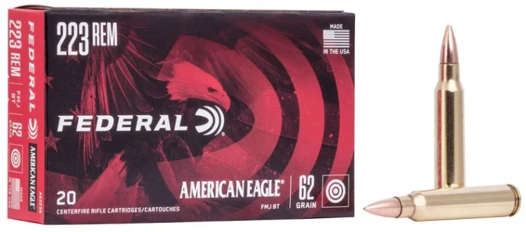 Federal American Eagle Rifle, 223 Rem, 62 Grain, Full Metal Jacket Boat-Tail, 3020 fps