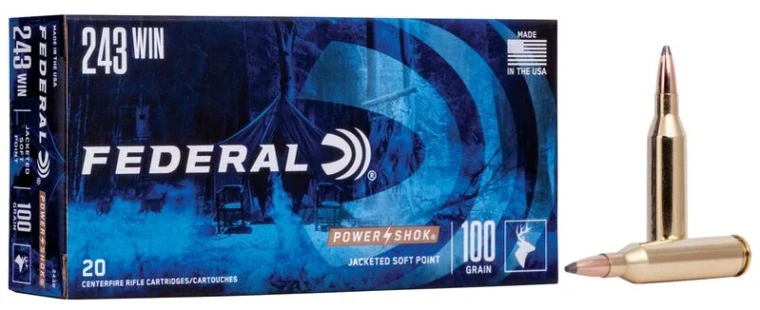 Federal Power-Shok Rifle, 243 Win, 100 Grain, Jacketed Soft Point, 2960 fps