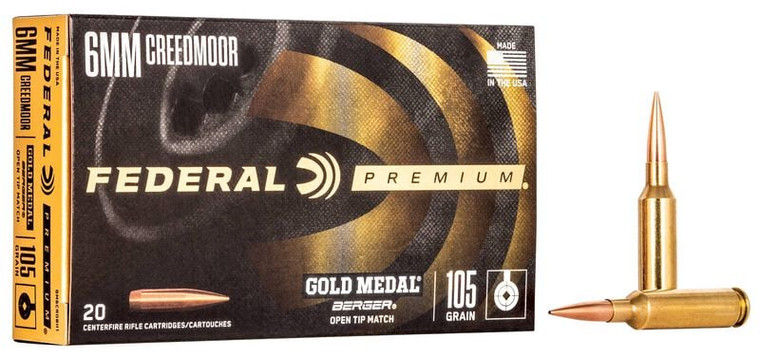 Federal Gold Medal Berger, 6mm Creedmoor, 105 Grain, Berger Hybrid, 2950 fps