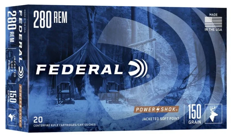 Federal Power-Shok Rifle, 280 Rem, 150 Grain, Jacketed Soft Point, 2890 fps