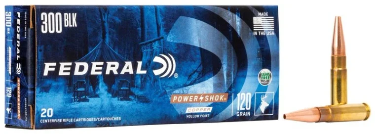 Federal Power-Shok Copper Rifle, 300 Blackout, 120 Grain, Copper HP, 2100 fps