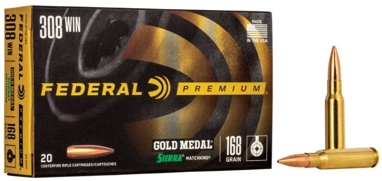 Federal Gold Medal Sierra MatchKing, 308 Win, 168 Grain, Sierra Matchking Boat-Tail Hollow Point, 2650 fps