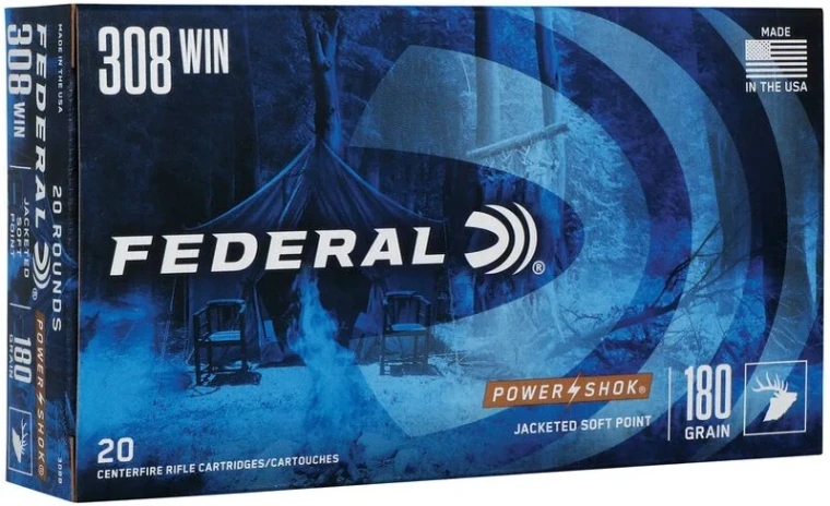 Federal Power-Shok Rifle, 308 Win, 180 Grain, Jacketed Soft Point, 2570 fps