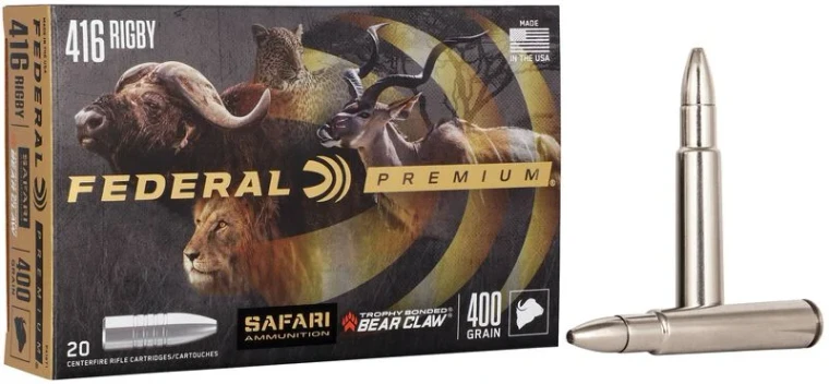 Federal Safari Trophy Bonded Bear Claw, 416 Rigby, 400 Grain, Trophy Bonded Bear Claw, 2300 fps