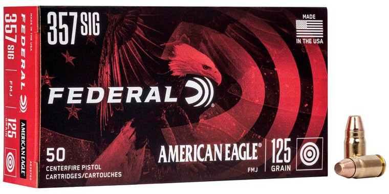 Federal American Eagle Handgun, 357 Sig, 125 Grain, Full Metal Jacket, 1350 fps