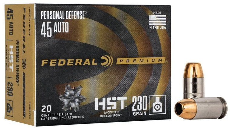 Federal Personal Defense HST, 45 Auto, 230 Grain, HST Jacketed Hollow Point, 890 fps