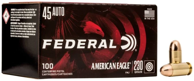 Federal American Eagle Handgun, 45 Auto, 230 Grain, Full Metal Jacket, 890 fps