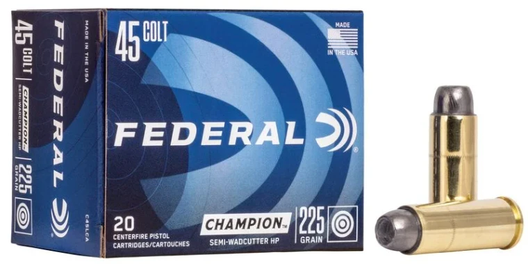 Federal Champion Training, 45 Colt, 225 Grain, Semi-Wadcutter Hollow Point, 830 fps