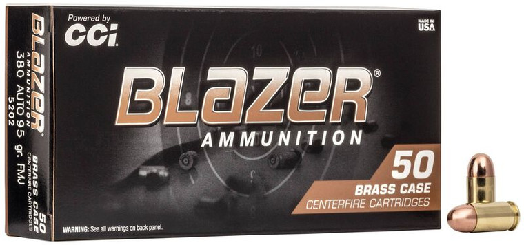 CCI Blazer Brass, 380 Auto, 95 Grain, FMJ