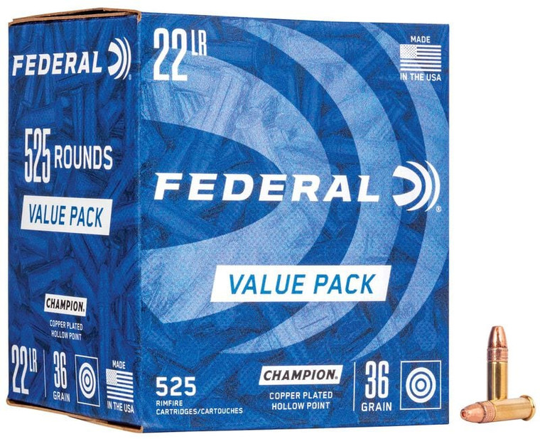 Federal Champion Training - Rimfire, 22 LR, 36 Grain, Copper Plated Hollow Point- BRICK 525 rounds