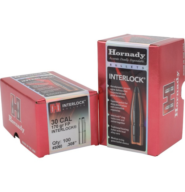 Hornady 30 Cal .308 170 gr InterLock FP Bullet Tips