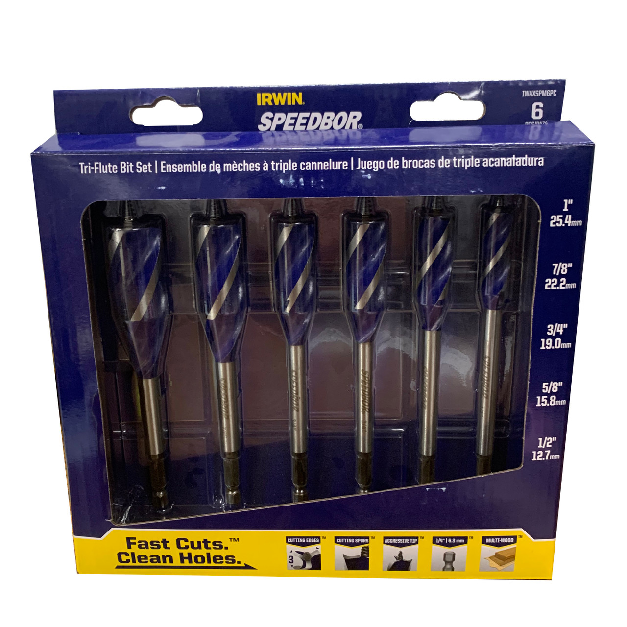 IRWIN® Speedbor® Spade Drill Bit Set 6 Piece (IWAXSPM6PC) JB Tools