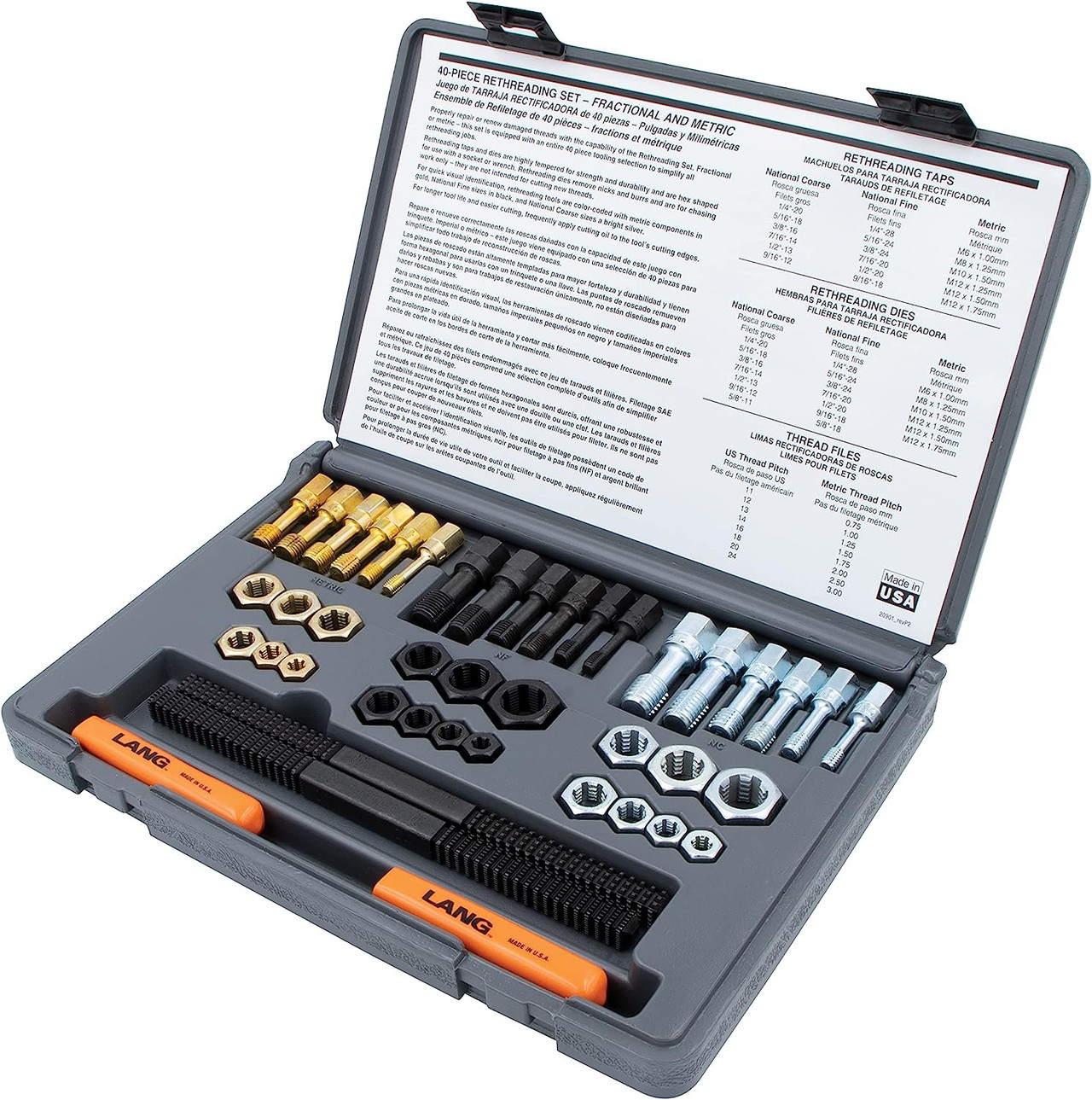 Lang Tools 971 Fractional SAE & Metric Thread Restorer Kit 48-Piece