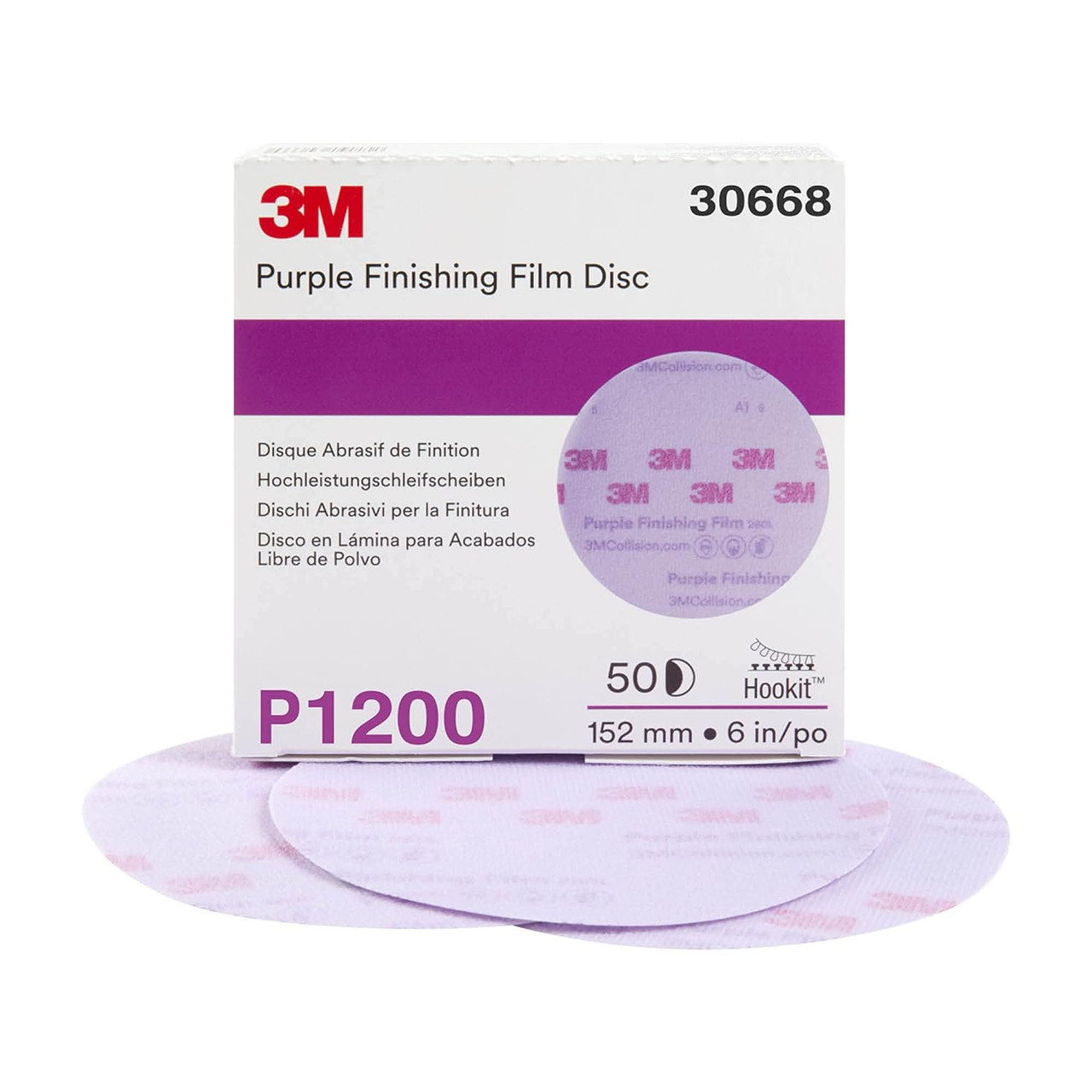 3M 30668 Purple Finishing Film Hookit Disc, 6 in, P1200, 50 discs per box