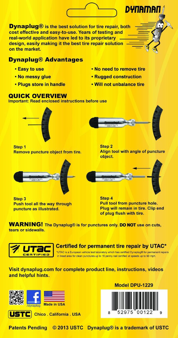 Dynaplug DPU1229 Ultralite Tubeless Tire Repair Tool Kit, Made in USA