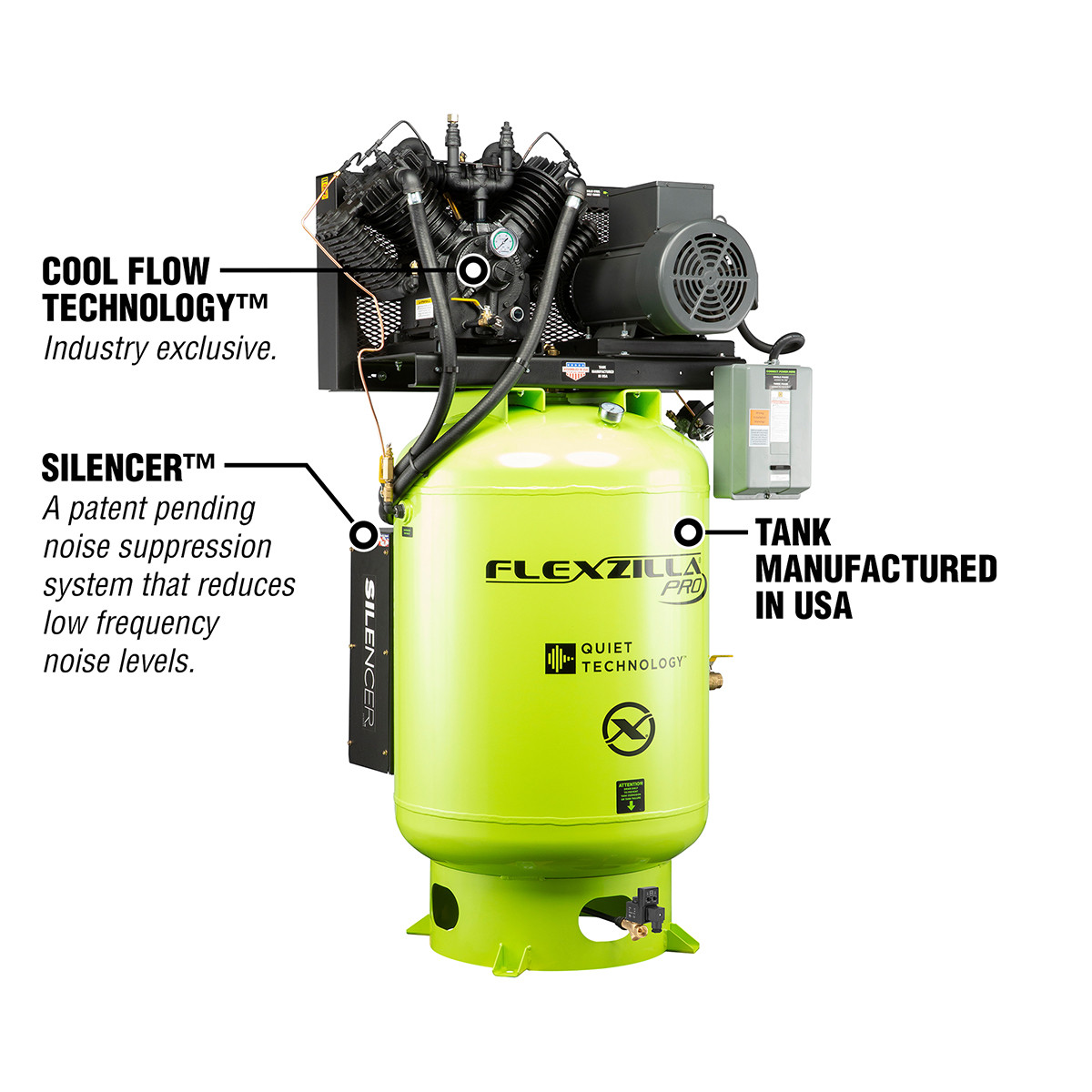 Flexzilla FXS10V120V1 Air Compressor w/ Silencer, 10 HP, 120 Gal
