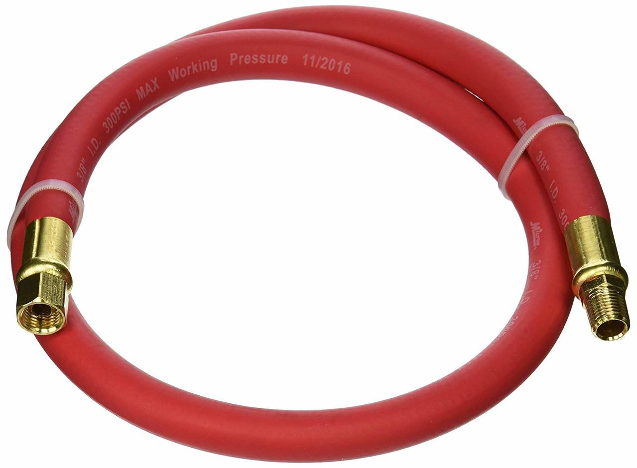 Milton 2760-3LH Air Leader Hose, 3/8 x 3 ft. Rubber Hose - Brass Ends -  300 PSI