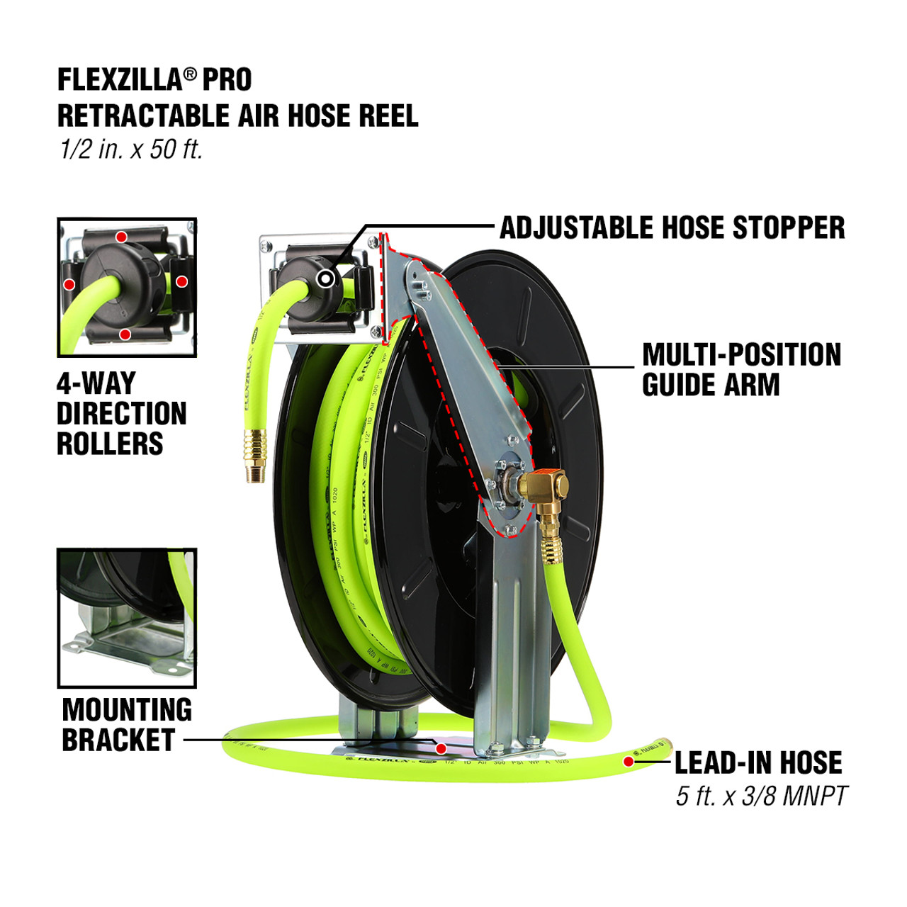 Flexzilla L8741FZ Retractable Open Face Dual Arm Air Hose Reel, 1