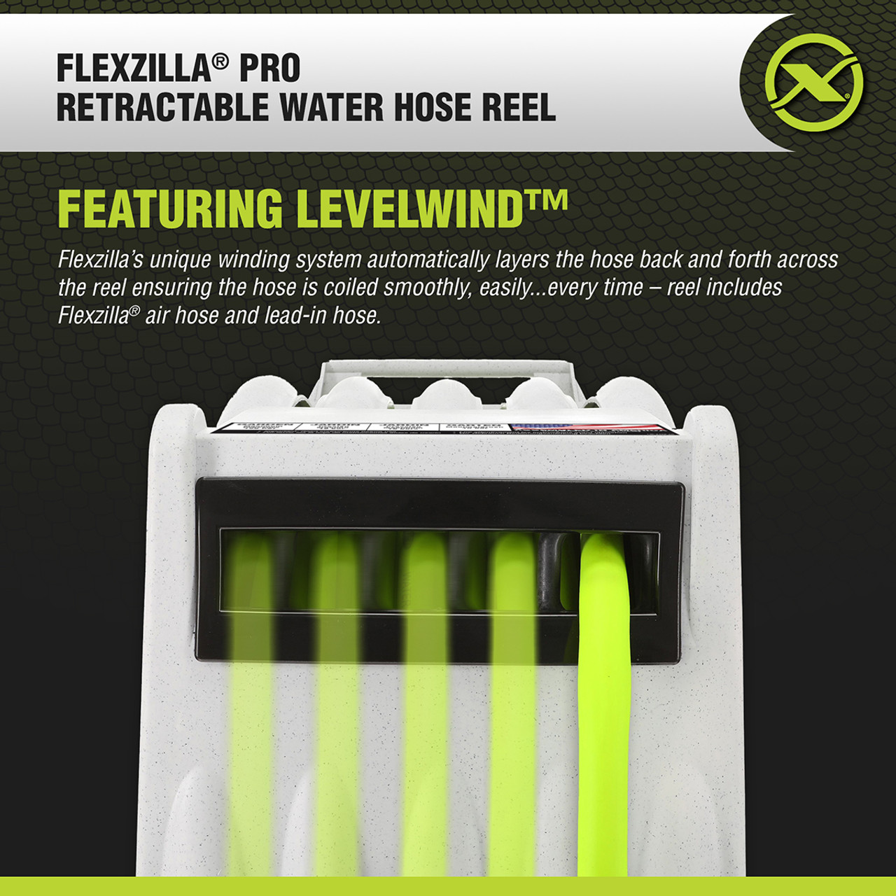 Flexzilla L8232FZ Retractable Enclosed Plastic Air Hose Reel, 3/8 in. x 30  ft