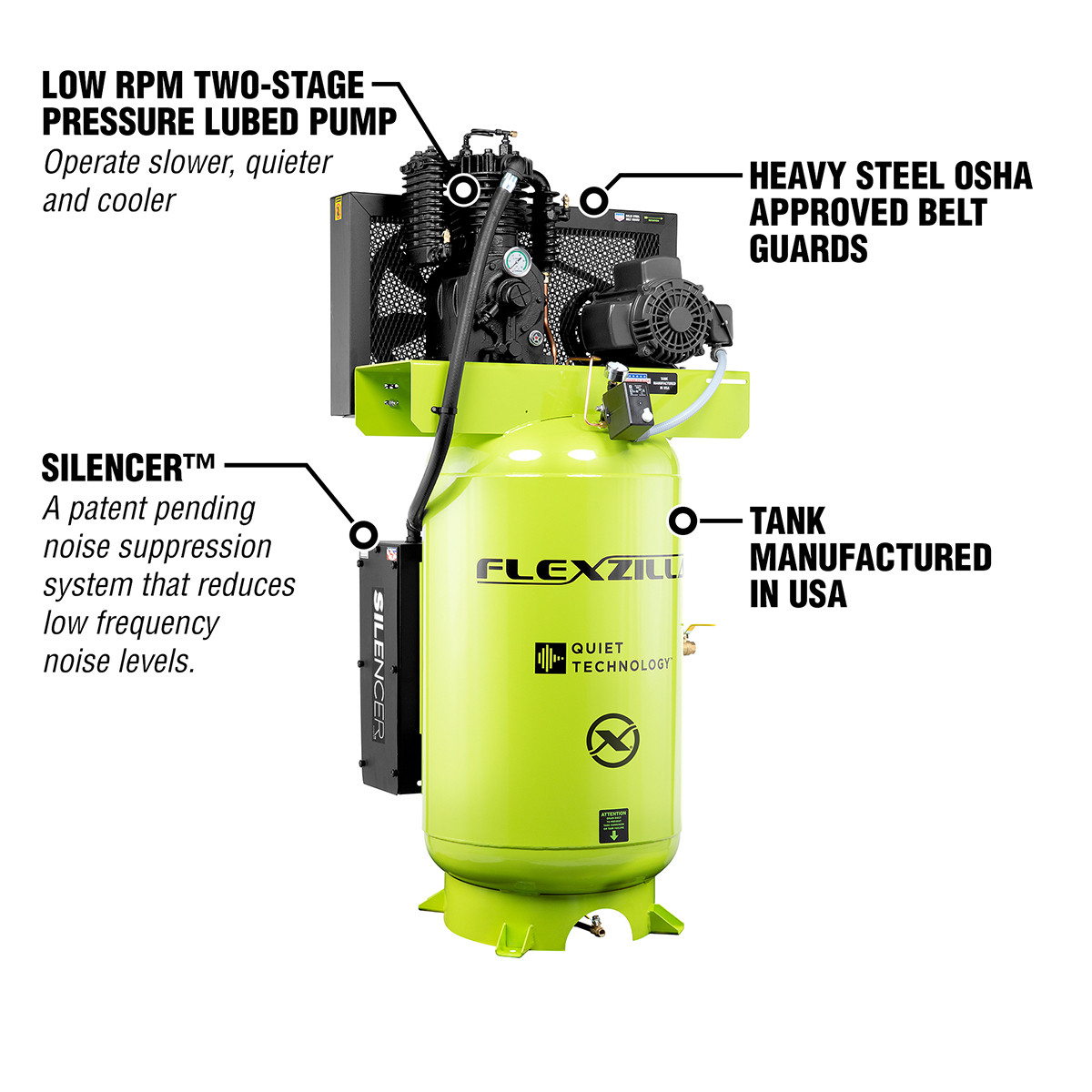 Flexzilla FS05V080I1 Air Compressor with Silencer, 5 HP, 1-Phase