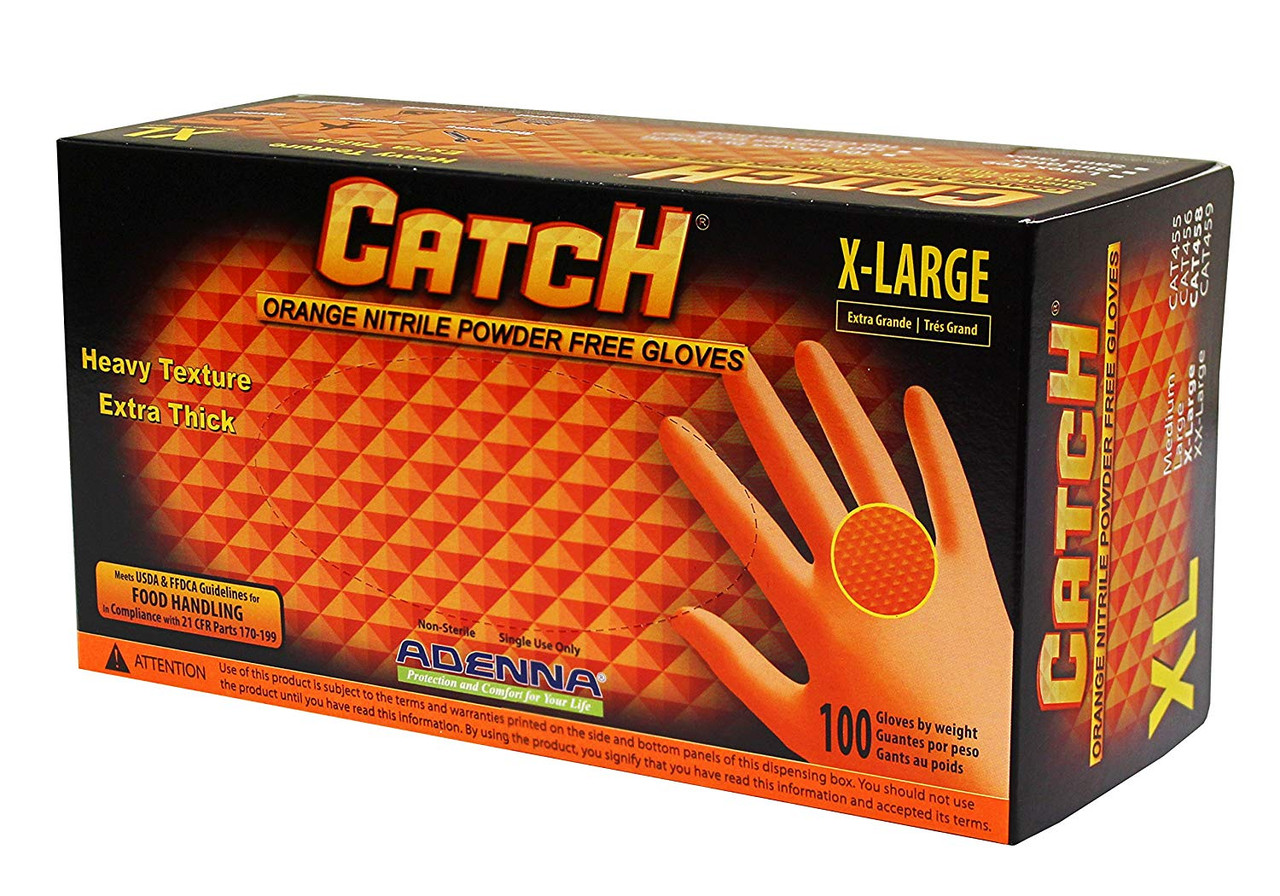 Adenna CAT458 Catch 8 mil Gants en nitrile sans poudre (Orange, XL