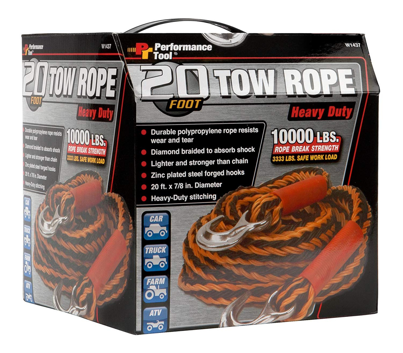 Performance Tool W1437 7/8 x 20' Polypropylene Diamond Braided Tow Rope