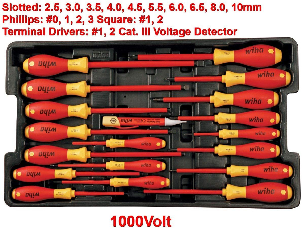 Wiha 32801 Juego de herramientas aisladas para electricista en pulgadas y  métrico, 112 piezas