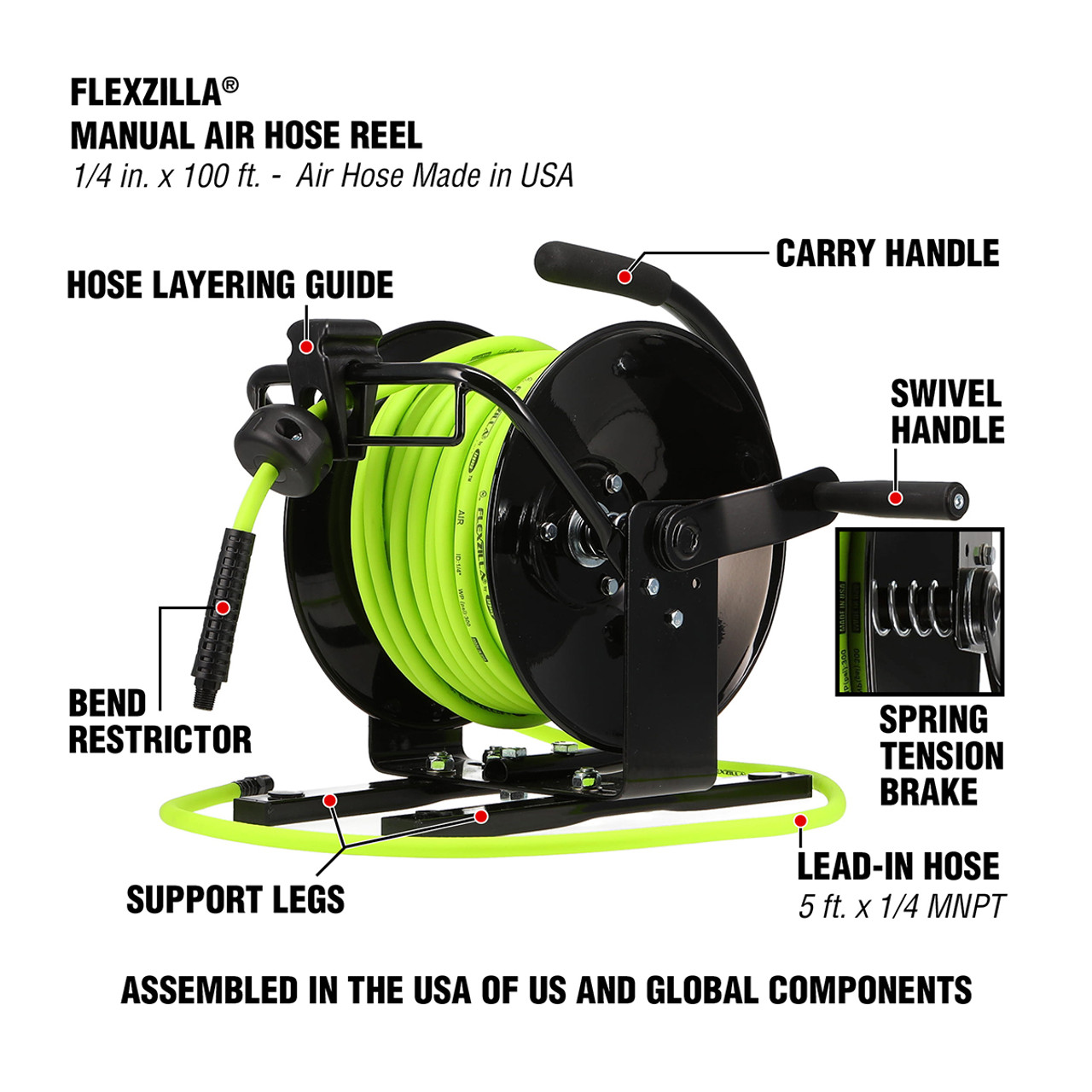 Flexzilla L8654FZ Flexzilla Manual Air Hose Reel Open Face Portable 1/4? x  100?