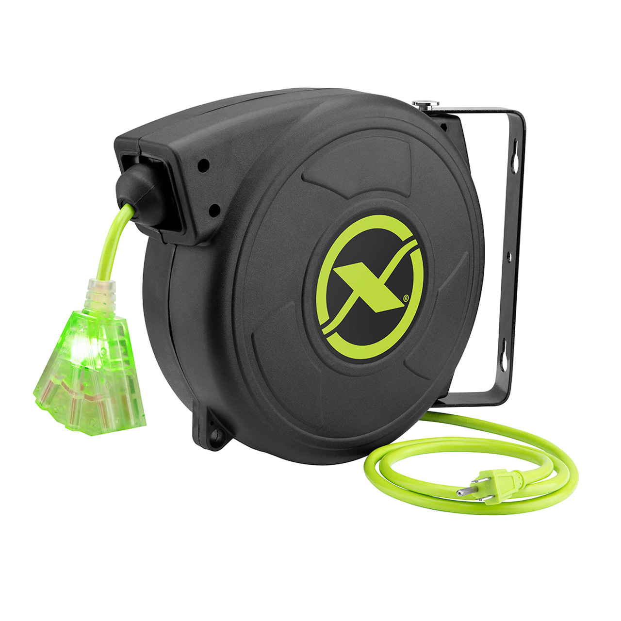 Flexzilla Retractable Extension Cord Reel - 50', 14/3 AWG SJTOW, Grounded Triple Tap Outlet