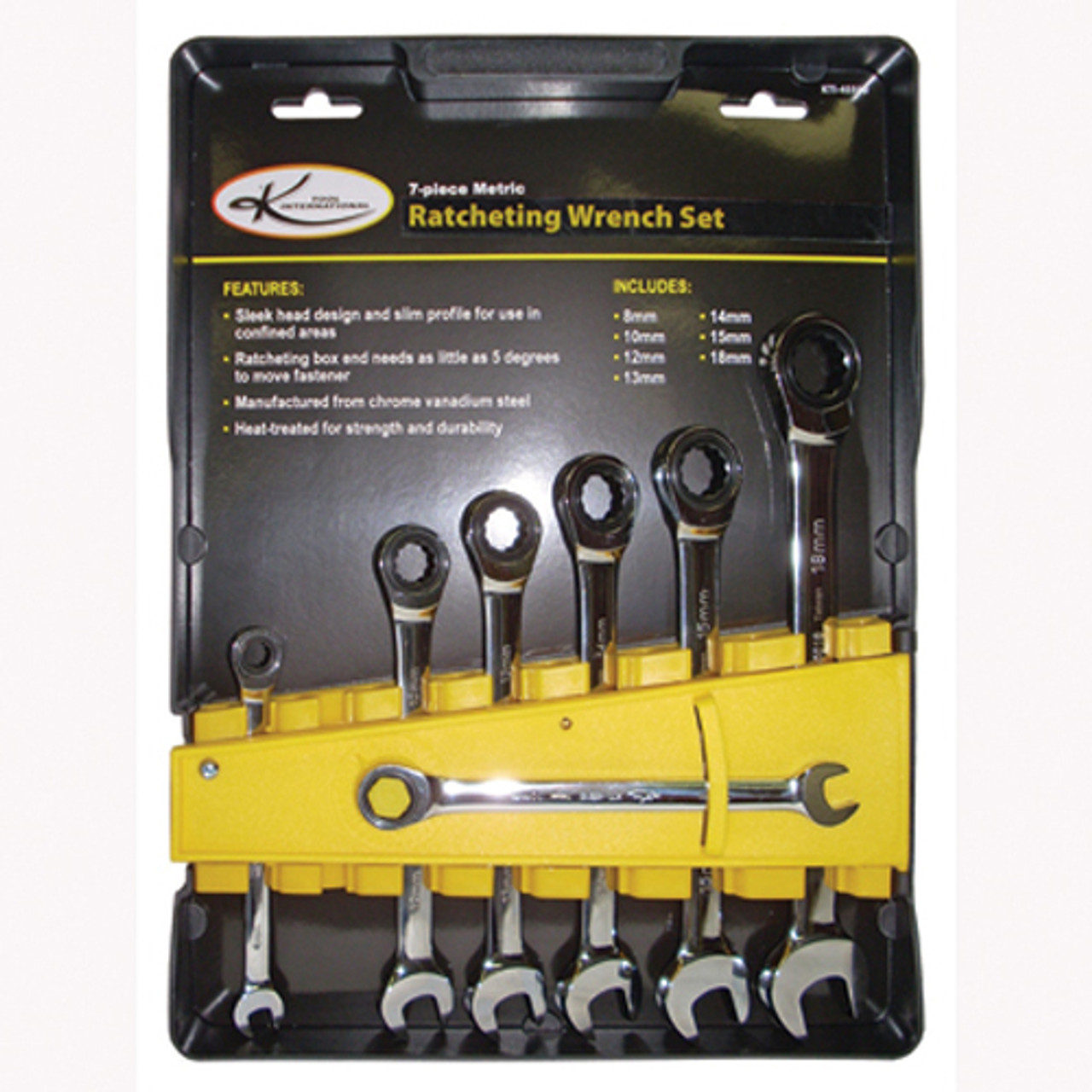 K Tool 45500 Ratcheting Combination Wrench Set, 7 Piece, 8mm to 18mm, Sleek  Head Design, All Metal Construction