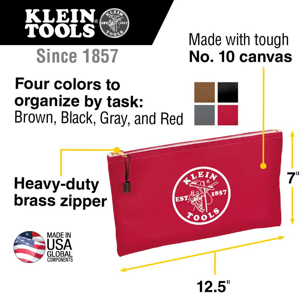 Klein Tools 5539LRED Large Red Canvas Bag with Zipper