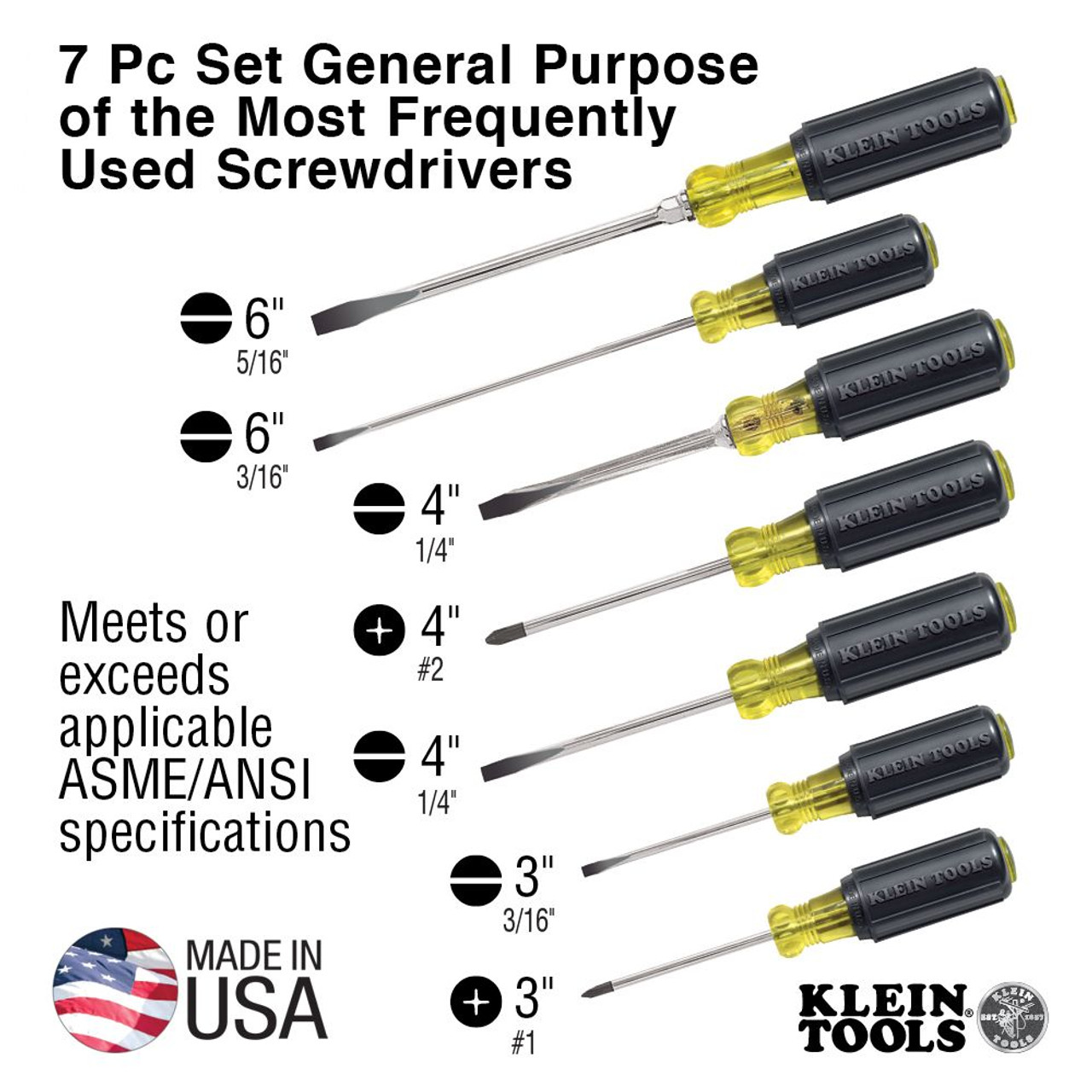 Klein 85076 Screwdriver Set, Slotted and Phillips, 7-Piece