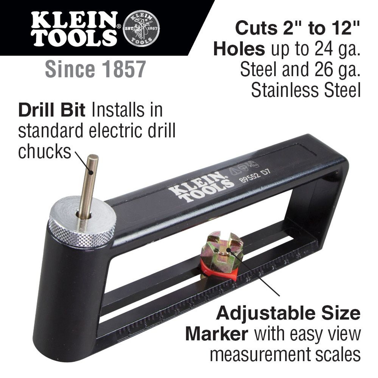 Klein 89552 Hole Cutter for Duct and Sheet Metal, 2 to 12-Inch