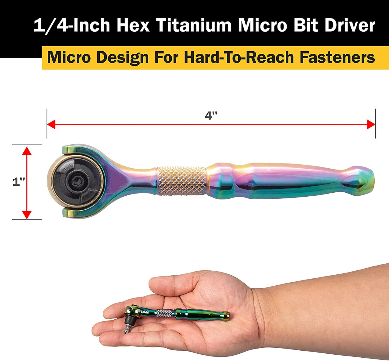 Titan Tools 90-Tooth Swivel Head Micro Bit Driver 1/4