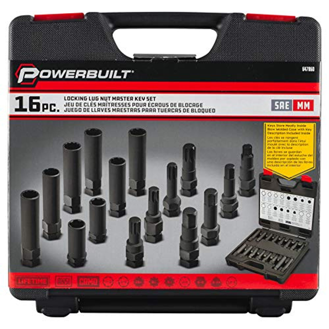 Powerbuilt 647860 16 Pc. Locking Lug Nut Master Key Set, Specialty Tools (Auto) JB Tools