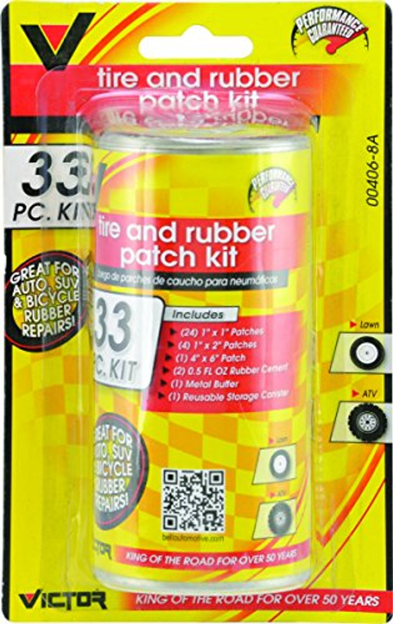 Monkey Grip Rubber Tire Repair Kit - 5 Patches, Rubber Cement, Buffer -  Small and Medium Patches Included