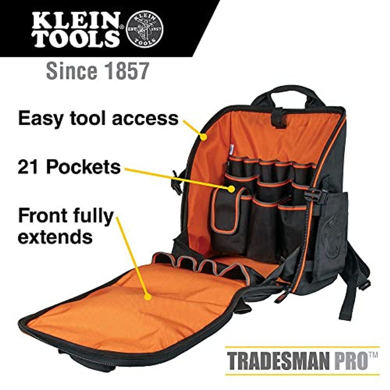 Mochila para herramientas Klein Tools 55597, organizador de herramientas  Tradesman Pro con 39 bolsillos