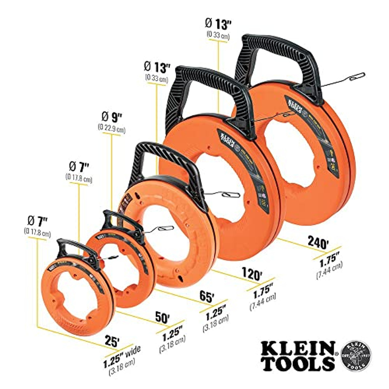 Klein Tools 56334 Fish Tape, Steel Wire Puller with Double Loop Tip, Opt  Housing