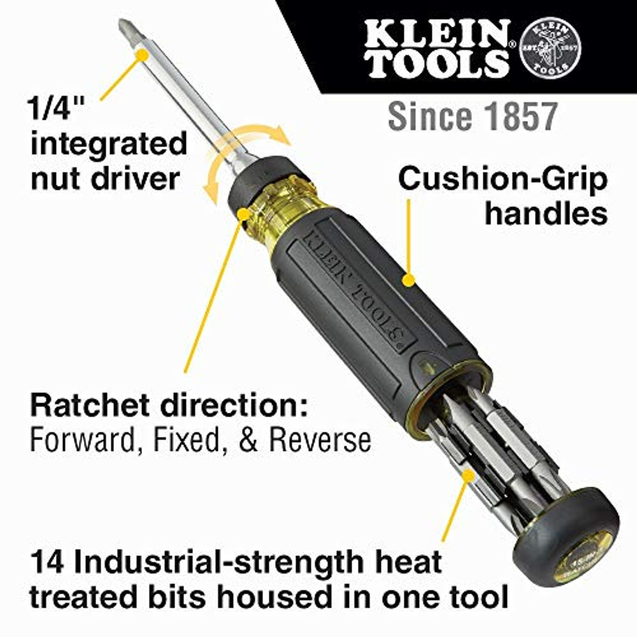 Klein Tools 32304 Screwdriver, 14-in-1 Adjustable Screwdriver with