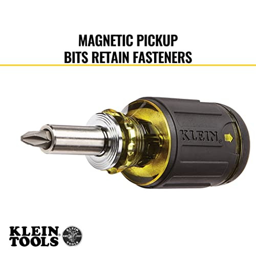Klein Tools 32308 Multibit Stubby Screwdriver, Impact Rated 8in1