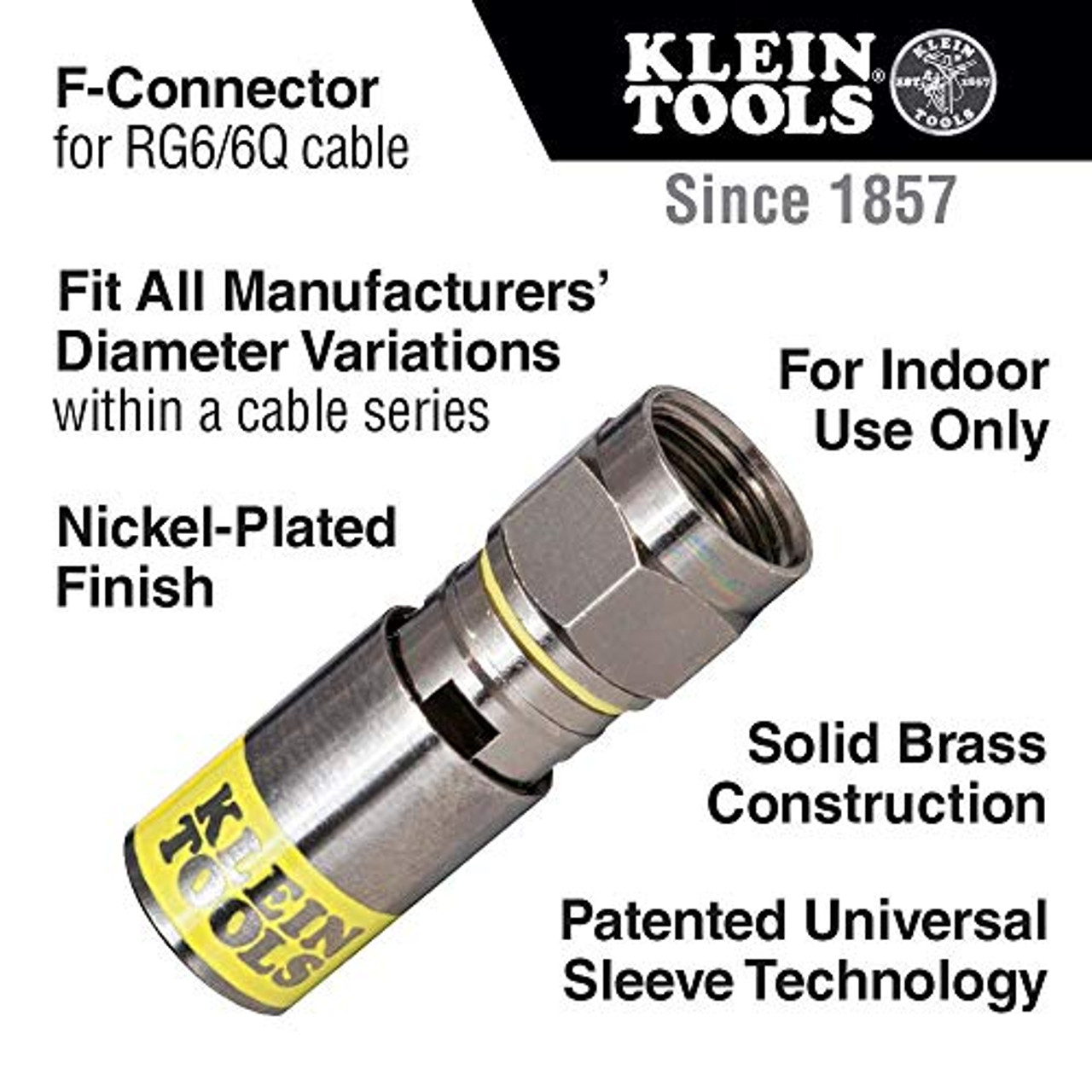 Klein VDV812606 FConnector for RG6/6Q Coaxial Cable, Universal