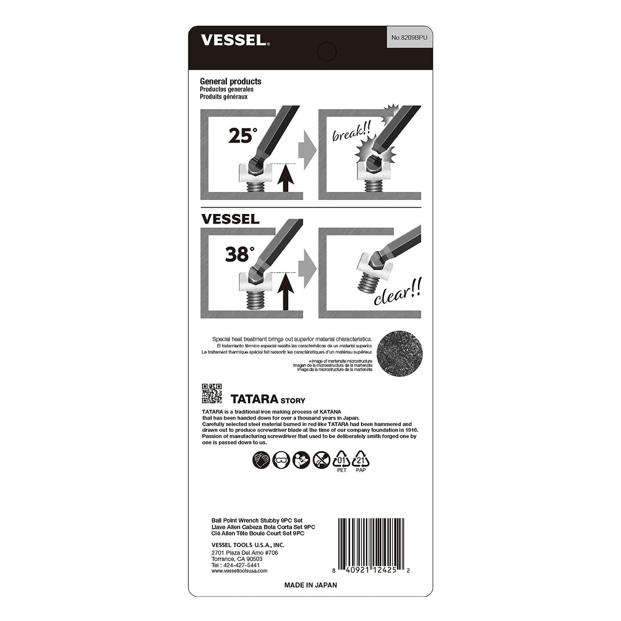 VESSEL Innensechskant-Schlüssel-Set Mit Kugelkopf, 9-teilig (1,5–10 Mm), Magnetisiert – Made In Japan