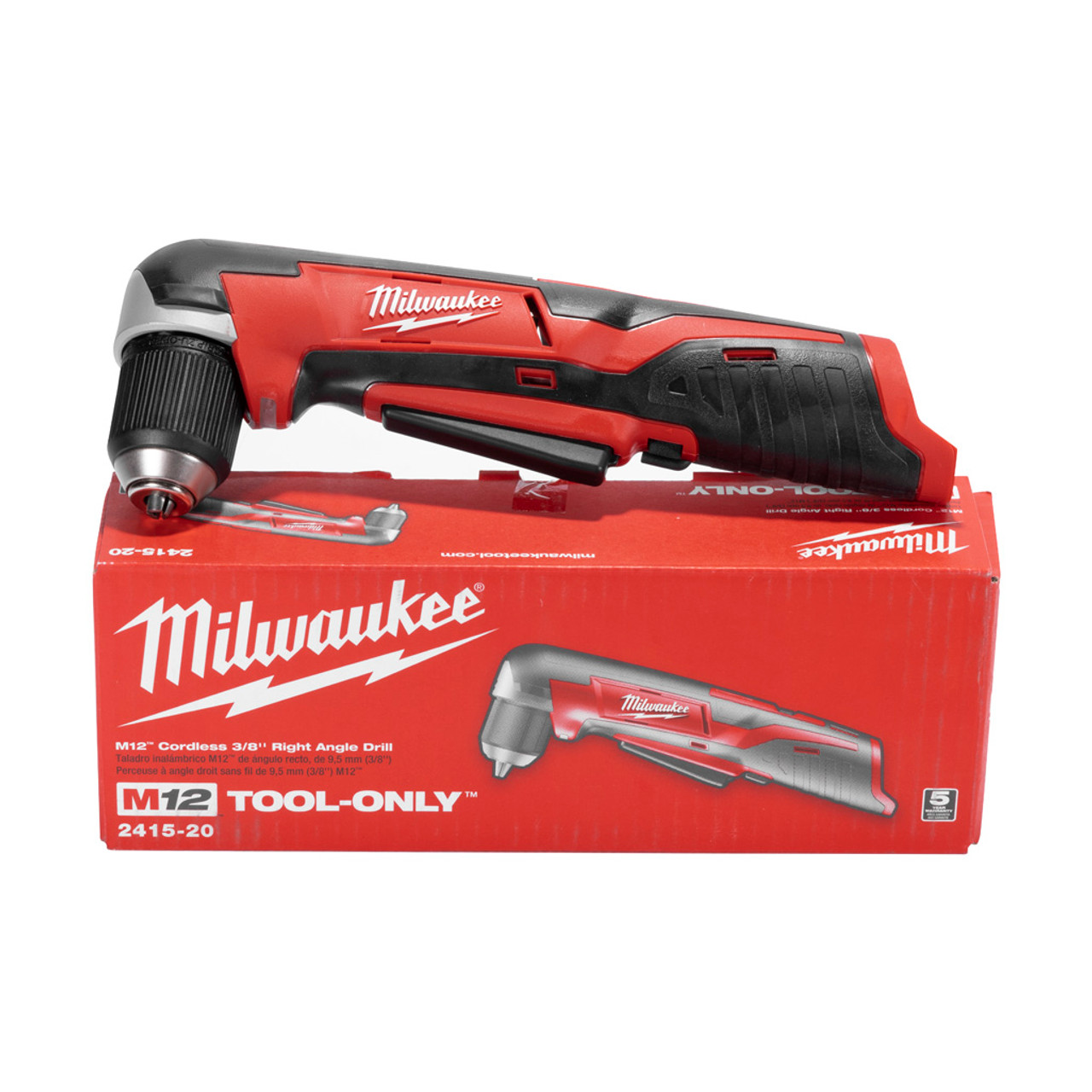 Milwaukee 2415-20 M12 Bare-Tool taladro e impulsor de ángulo derecho  inalámbrico, de 0.75 pulgadas, 12 V; sólo herramienta, sin batería