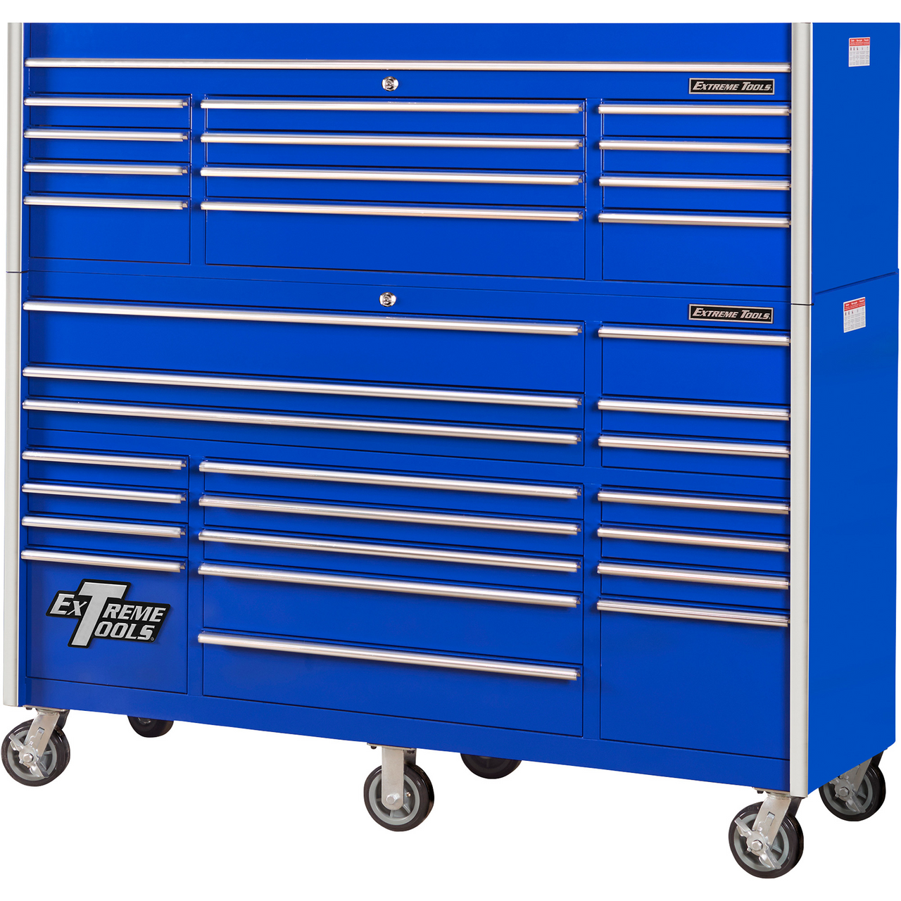 Extreme Tools 72 DX Series 17-Drawer Roller Cabinet w/Hutch - Blue w/Black  Drawer Pulls